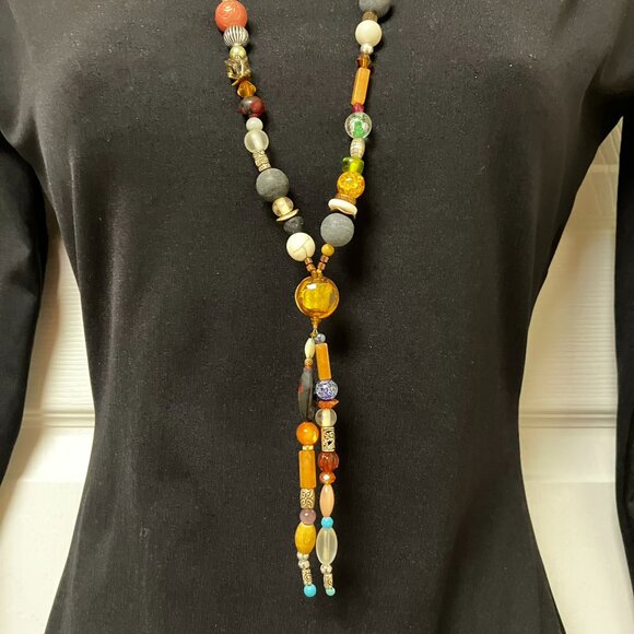 Gemstone Beaded Necklace Colorful Gemstone Handmade 39 inch Necklace - Picture 10 of 12